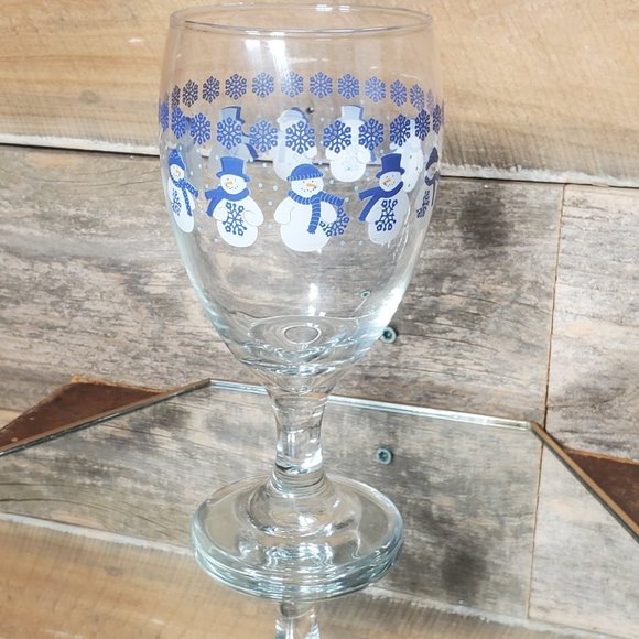 Winter Water Goblet - Snowmen - Snowflakes - Blue & White - Picture 3 of 6
